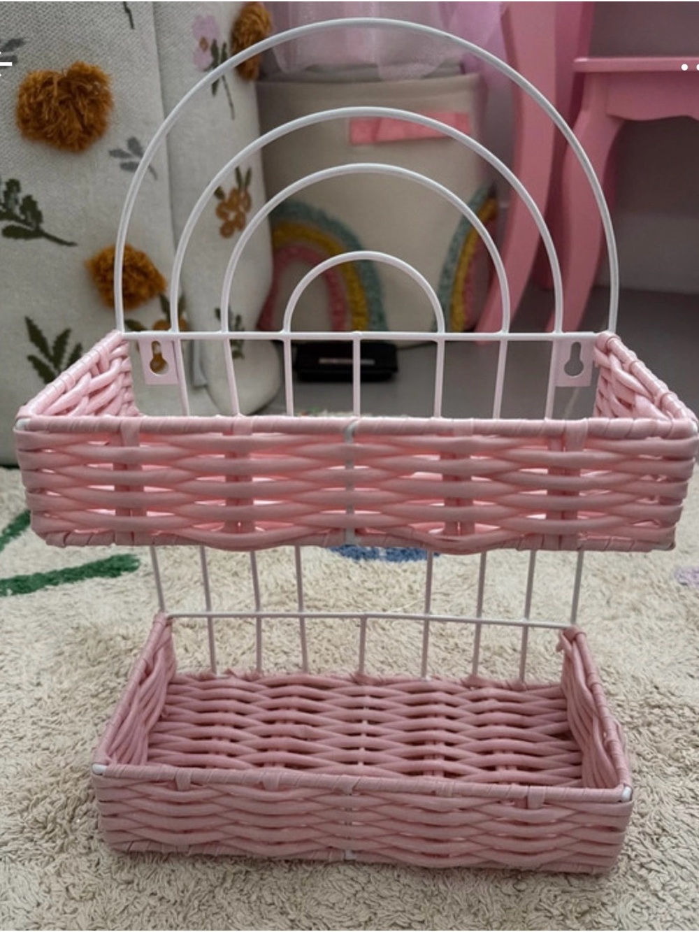 Pink Two-Tier Wicker Wall Basket Organizer - Home Accents